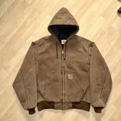 Rare VTG Carhartt Men’s JQ282 CHT Quilted Nylon Lined Sandstone Duck Active Jacket Size L