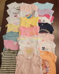 Lot of 21 Toddler Girl Short Sleeves Shirts/Tops, Size 2T, Mixed Brands
