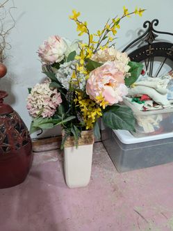 Ceramic Vase with Faux Floral Arrangement