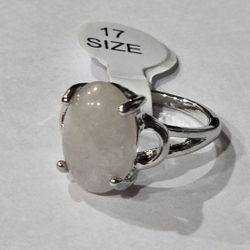 OVAL WHITE QUARTZ SILVER ACCENT NEW SIZE 7 RING
