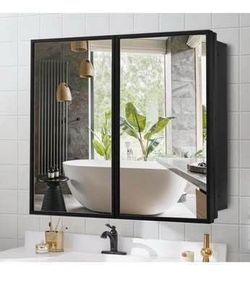 New 30 x 26 Inch Farmhouse Black Metal Framed Recessed or Surface Bathroom Medicine Cabinet