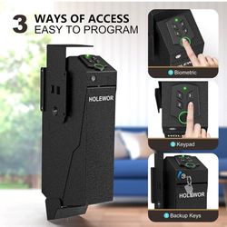 HOLEWOR Gun Safe, Biometric Gun Safe for Handgun Drop Down Pistol Safe Mounted Single Handgun Safe with Fingerprint, Passcode, Key Access for Nightsta