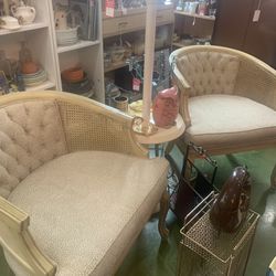 25x26x29 vintage 2 pair beige neutral colored pair of club chairs. 210.00.  Johanna at Antiques and More. Located at 316b Main Street Buda. Antiques v