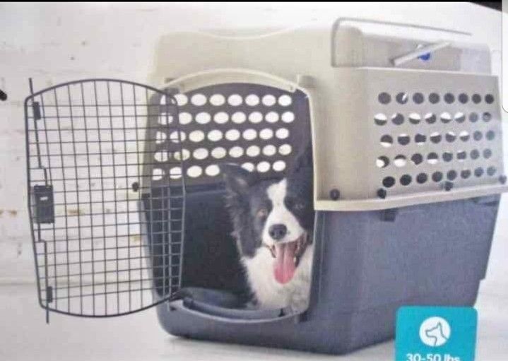 Petmate Vari Dog Kennel 32", Taupe & Black, Portable Dog Crate for Pets 30-50lbs, (pet dog cat bunny