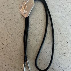 Leather Bolo Type  W/ Two Face Plated Silver Gave