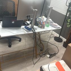 L Shaped Gaming Desk, 58" Modern Corner Computer Desk with Keyboard Tray & CPU Stand for Small Spaces, Home Office & Living Room, 7112 (White & Gold) 