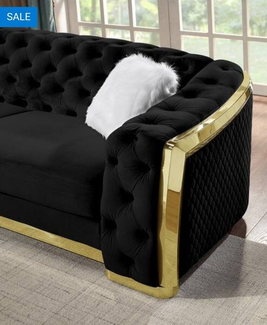 Black Classic 73" Velvet Chesterfield Tufted Loveseat Sofa