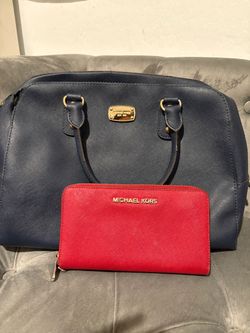Michael Kors Navy Saffiano Handbag and Red Wallet Set