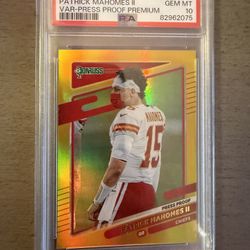PSA 10 Patrick Mahomes COVID Mask Press Proof Premium Gold – 2021 Donruss Chiefs