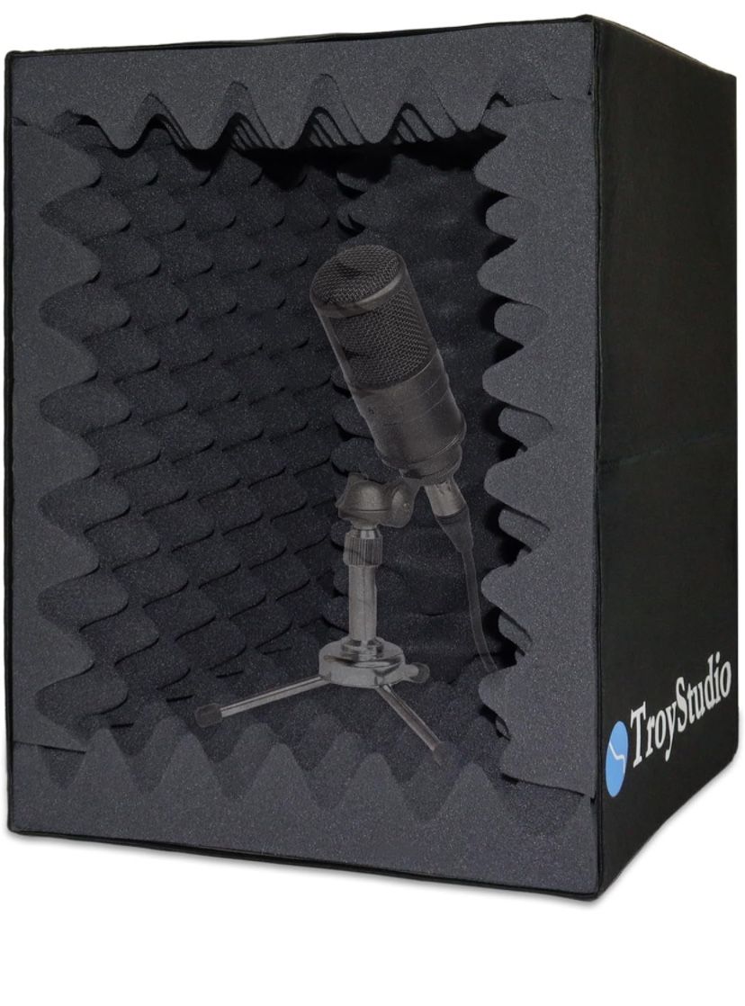 TroyStudio Portable Vocal Booth, Large Foldable Microphone Isolation Shield, Music Recording Studio Sound Echo Absorbing Box, Desk & Stand Use Reflect
