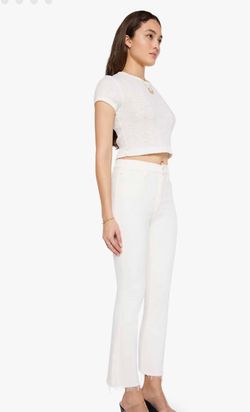 MOTHER The Hustler Ankle Fray Fairest of Them All high rise flare white raw hem jeans, size 27