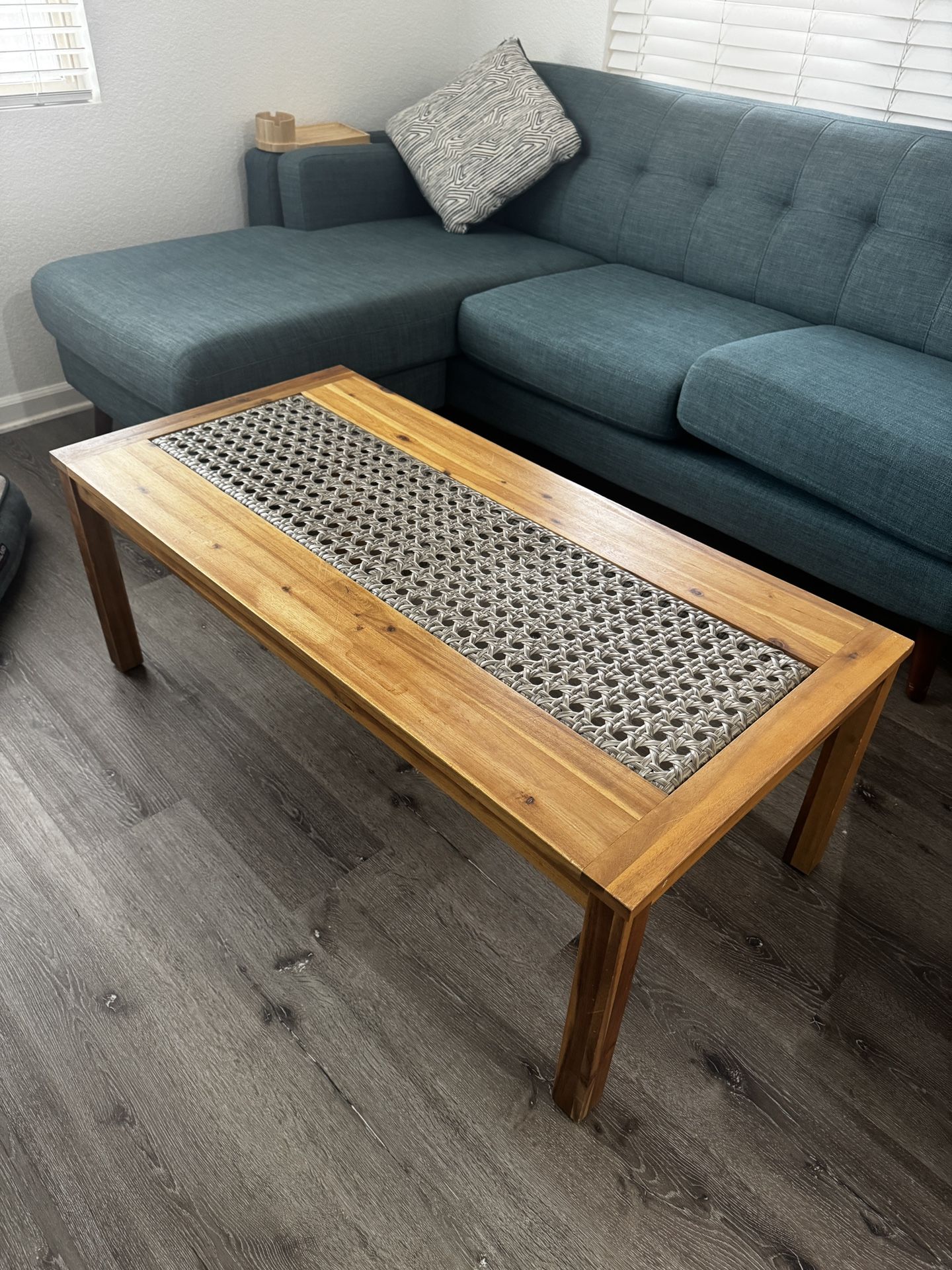 Solid Wood Coffee Table with Woven Inlay