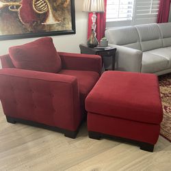 Red Velvet Big Chair & Ottoman 