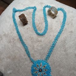 1960S CATSKILLS NECKLACE N 2 MATCHING SZ7 RINGS ALL BEADS..15.00 SET 