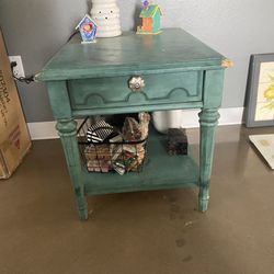 Blue Wooden End Table 