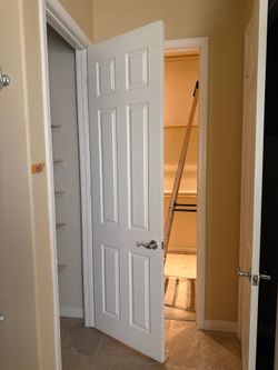 6-Panel Interior Door, 28in x 7.1ft, White, Molded, w/ Lever Handle