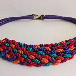 Belt Braided Multicolored Gold Tone Hook 31 Length 2.5 Width