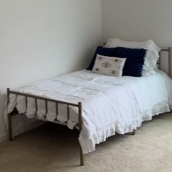 Bed frame, mattress, desk, and chair for sale