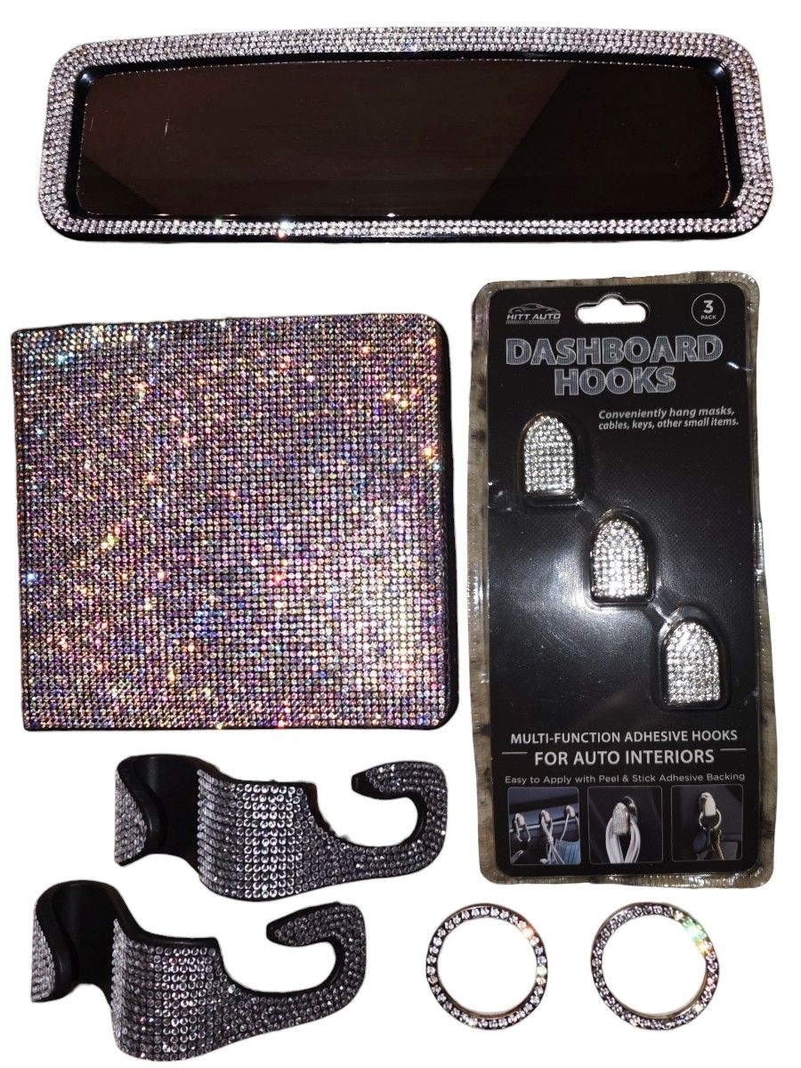 Bling Rhinestone Vehicle Accessory Set - 9 Pieces