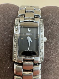 Bulova 96R11 Women's Swiss 14 Diamonds Stainless Steel Gray Dial Dress Watch VG+
