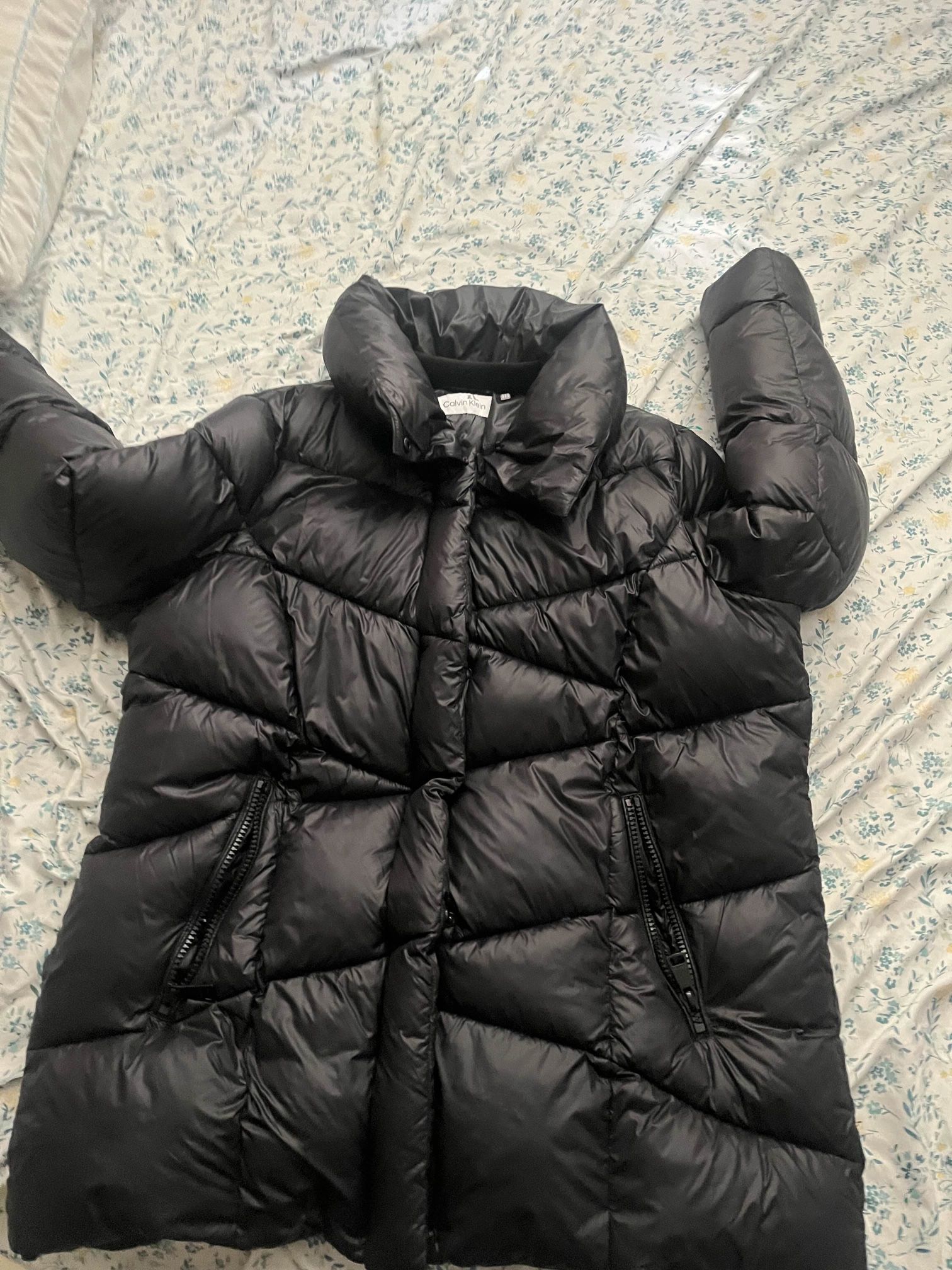 Calvin Klein ~ Chevron Sorona Aura Women's Water Resistant Puffer Coat $320 NWT