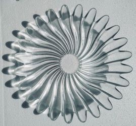 Vintage Blenko Style Large Round Clear Glass Display or Fruit Bowl Plate In A Pressed Glass Ribbed Design