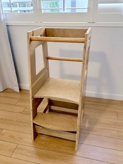 Children's Toddler Montessori Wood Standing Tower Kids Kitchen Step Stool