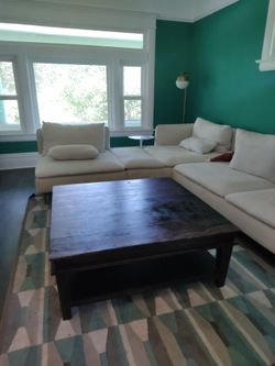 Large Square Rustic Solid-Wood Coffee Table with Lower Shelf