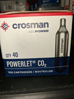 40-count box of Crosman Powerlet CO2 cartridges.Each cartridge contains 12 grams of CO2 and is designed for air rifles, air pistols, and paintball mar