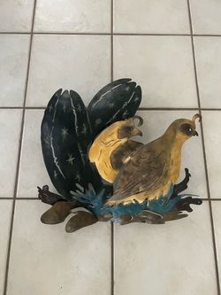 Metal Quail and Cactus Wall Art Sculpture