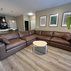 brown leather modular couch sofa sectional