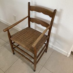 American Antique Ladderback Chair With Woven Seat