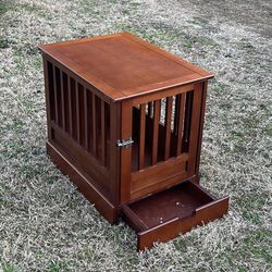 Wooden End Table Single Door Dog Pet Crate With Drawer