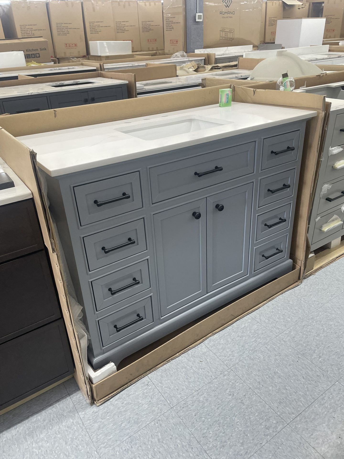 Bathroom vanity cabinet 48” solid Oak Quartz top with sink and backsplash