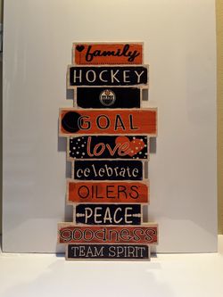 Edmonton Oilers Hanging Wooden Slat Wall Decor 23.5”Tall