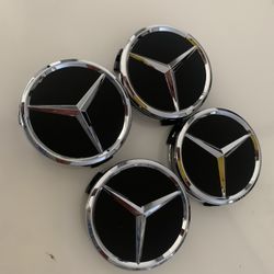 Mercedes Benz Wheel Center Caps Emblem Black & Chrome 75mm AMG (Set of 4)