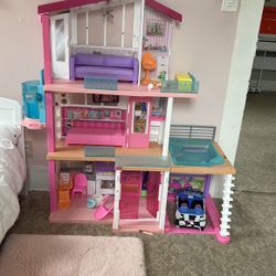 Used Barbie House With Car And Many Small Play Sets Plus A Huge Tub Of Barbies 