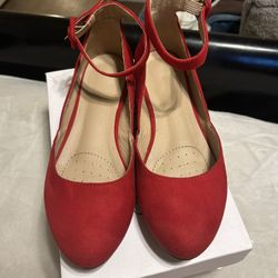 Red Flats With Ankle Strap