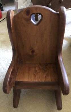 Doll sized wooden rocking chair