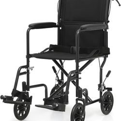 Lightweight Transport Wheelchair for Adults 250 Lbs, Portable Folding Transport Chair for Seniors with Push-to-Lock & Hand Brakes, Compact 16" Seat 