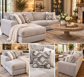 Rooms To Go Luxury Gray Sectional with Oversized Chaise – Professionally Cleaned – Like New!