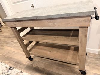 Farmhouse Kitchen Island Cart with Shelves