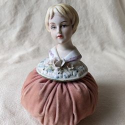 Porcelain Half Doll Pin Cushion Vintage Pincushion Doll