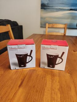 NEW IN BOXES Pair of Chcolate Fondue Mugs With Forks - White $10 Total (SE San Diego)