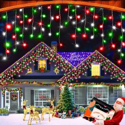 66ft Christmas Lights Decorations Outdoor, 640 LED 8 Modes Curtain Fairy Lights with 120 Drops,Plug in Waterproof Timer Memory Function for Christmas