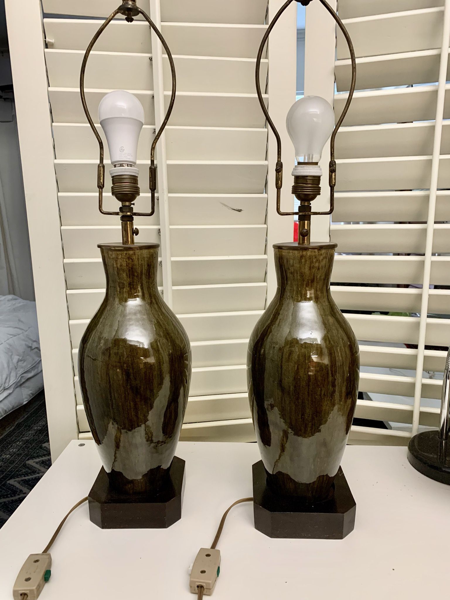 Mid Century Ceramic Green Lamps. Kendall 