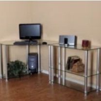 Corner Desk, Modular Two Piece, Tempered Glass Desk 