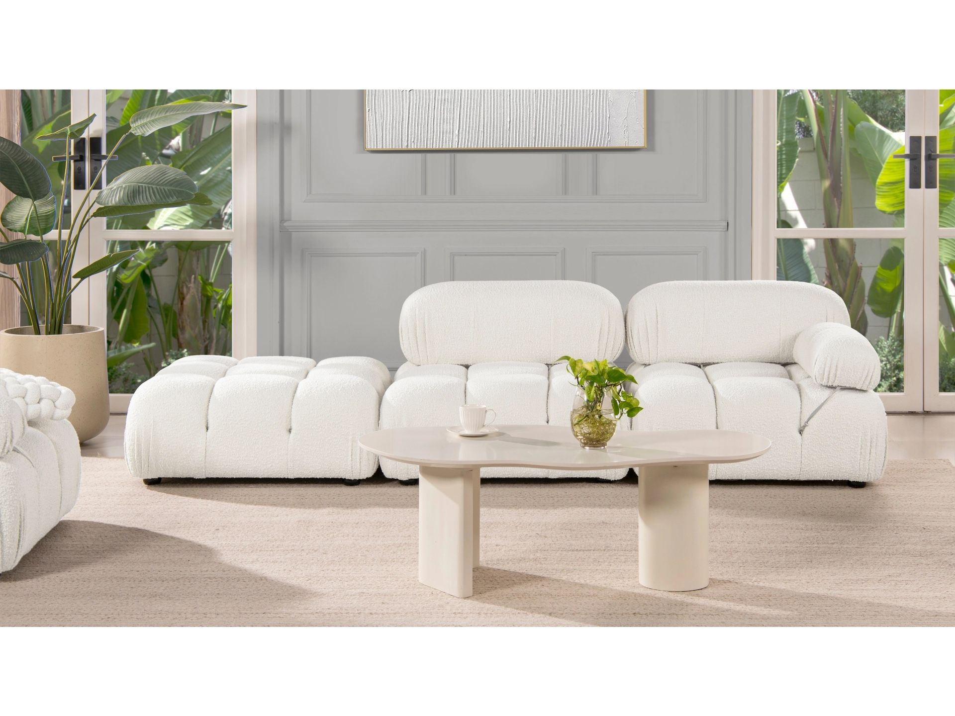 Marcel Bubble Boucle Modular Chaise Single Arm 3-Piece Sofa