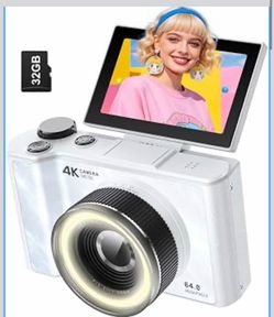 4K Digital Camera for Photography,Flip Screen Digital Camera for Kids 64MP Vlogging Camera for YouTube with SD Card,16X Zoom Autofocus,Point and Shoot