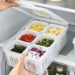 1pc Convenient Food Fresh-Keeping Divided Storage Box With Lid, Suitable For Outdoor Camping, Kitchen Stuff